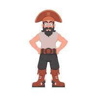 marrant et strict homme pirate. gars dans une pirate costume. dessin animé style vecteur