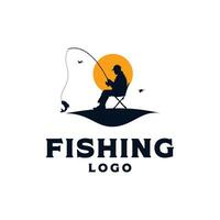 modèle de conception de logo silhouette pêcheur vecteur