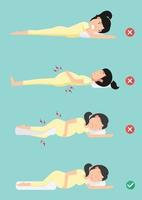 meilleures et pires positions pour dormir les femmes enceintes, illustration vecteur