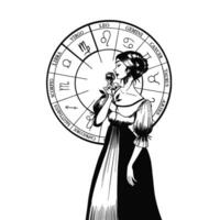 main tiré des illustrations et silhouettes de monochrome les arts de astrologique panneaux et beauté femmes. vecteur