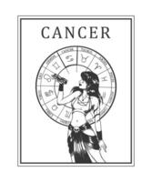 illustration de monochrome carte avec astrologique signe et romantique beauté femme. zodiaque symbole art. vecteur