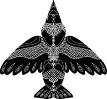 une noir et blanc dessin de une oiseau avec une modèle vecteur