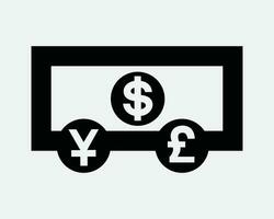devise échange icône Remarque argent banque bancaire en espèces dollar euro yen la finance en espèces investir investissement noir blanc forme ligne contour signe symbole eps vecteur
