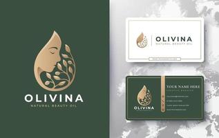 conception de logo et de carte de visite d'huile d'olive goutte d'eau vecteur