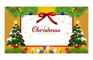 joyeux Noël et content Nouveau an. Noël Contexte bannière avec Noël fleur, arbre, étoile, des balles et d'or décoration conception. vecteur