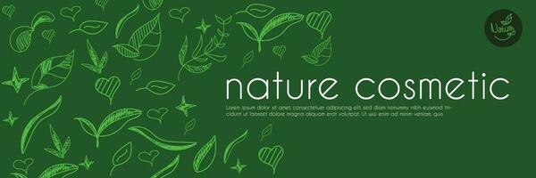 vert la nature beauté cosmétique modèle, éco produits de beauté concept pour bio produits de beauté bannière. vecteur Icônes de cœur. respectueux de la nature sans couture Contexte. Naturel modèle et logo pour beauté se soucier. étiquette étiquette