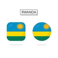 drapeau de Rwanda 2 formes icône 3d dessin animé style. vecteur