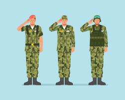 Masculin soldats vecteur personnage de le nationale les forces et le concept de le militaire armée, un permanent un autre saluer rappelles toi et honneur