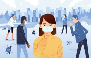 gens malade et la toux dans le public, portant masque pour la prévention de virus diffusion vecteur illustration