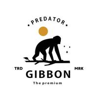 ancien rétro branché gibbon logo vecteur contour silhouette art icône