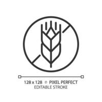 2d pixel parfait modifiable noir gluten gratuit icône, isolé vecteur, mince ligne illustration représentant allergène gratuit. vecteur