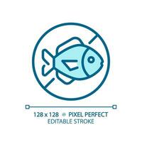 2d pixel parfait modifiable bleu poisson gratuit icône, isolé vecteur, mince ligne illustration représentant allergène gratuit. vecteur