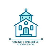 2d pixel parfait modifiable bleu église icône, isolé vecteur, bâtiment mince ligne illustration. vecteur