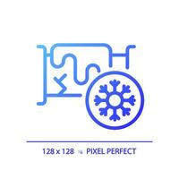 2d pixel parfait pente du froid l'eau pipeline icône, isolé vecteur, bleu mince ligne illustration représentant plomberie. vecteur