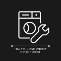 2d pixel parfait modifiable blanc la lessive machine réparation icône, isolé vecteur, mince ligne illustration représentant plomberie. vecteur