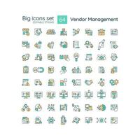 2d modifiable multicolore gros ligne Icônes ensemble représentant vendeur gestion, isolé vecteur, linéaire illustration. vecteur