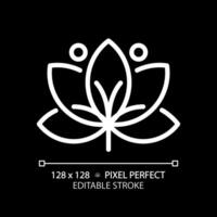 2d pixel parfait modifiable blanc lotus icône, isolé vecteur, méditation mince ligne illustration. vecteur