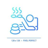 2d pixel parfait bleu pente chaud pierre thérapie icône, isolé vecteur, mince ligne illustration. vecteur