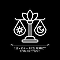 2d pixel parfait modifiable blanc journée et nuit équilibre icône, isolé vecteur, méditation mince ligne illustration. vecteur