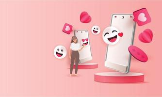 icônes de réseau de médias Internet emoji sociaux. téléphone à fond rose vecteur