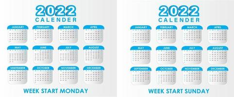 calendrier 2022 vecteur cyan