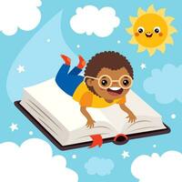 dessin animé enfant en volant avec livre vecteur