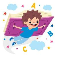 dessin animé enfant en volant avec livre vecteur