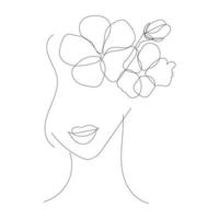 visage stylisé d'une femme avec des fleurs. dessiné à la main vecteur