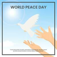 carré monde paix journée Contexte avec mains libération une Pigeon vecteur