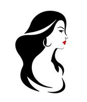 profil de une magnifique femme avec rouge lèvres. vecteur plat illustration, logo