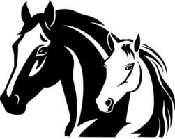 les chevaux - noir et blanc isolé icône - vecteur illustration