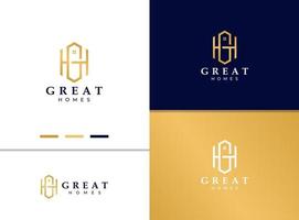 logo de lettre gh créatif et luxueux pour société immobilière vecteur