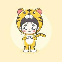 illustration de dessin animé mignon tigre costume fille vecteur