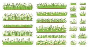 jeu d'icônes plat d'herbe verte. isolé sur fond blanc, vecteur