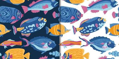 mer tropicale sertie de motif harmonieux et de poissons mignons, dessin vectoriel