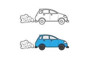 croquis et couleur d'illustration dessinés à la main de pollution d'échappement de voiture vecteur