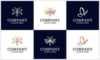 ensemble de logo d'insecte, libellule dégradée, modèle de conception de logo papillon vecteur