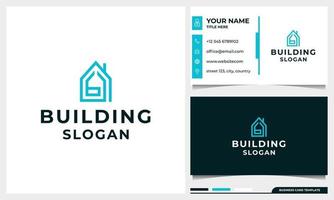 création de logo de bâtiment avec concept initial de lettre b et carte de visite vecteur