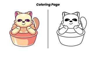 chat mignon avec page à colorier vecteur