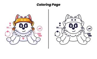 chat mignon avec page à colorier vecteur