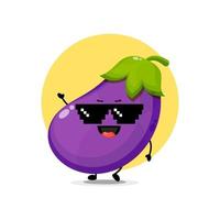 personnage d'aubergine mignon portant des lunettes pixel vecteur