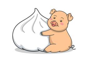 logo de mascotte de petit pain à la vapeur de cochon mignon étreignant vecteur