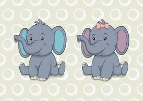 dessin animé bébé éléphant garçon et fille vecteur