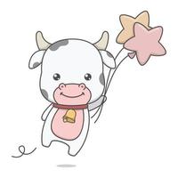vache de dessin animé mignon tenant des ballons vecteur