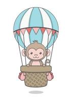 singe de dessin animé mignon chevauchant une montgolfière vecteur