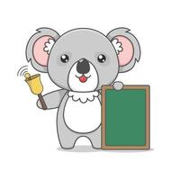 koala de dessin animé mignon tenant une cloche et une planche vecteur