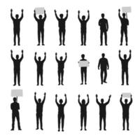 silhouette de personnes qui protestaient avec les mains en l'air vector set