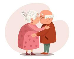 content famille, personnes âgées couple dans aimer, vieux homme et vieux Dame embrasser. illustration, vecteur