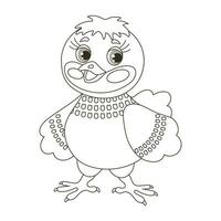 mignonne dessin animé peu poulet. esquisser, contour dessin pour une coloration livre. vecteur