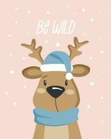 mignonne peu Arctique animal kawaii faon dans écharpe et chapeau et de motivation texte. affiche ou carte postale. vecteur